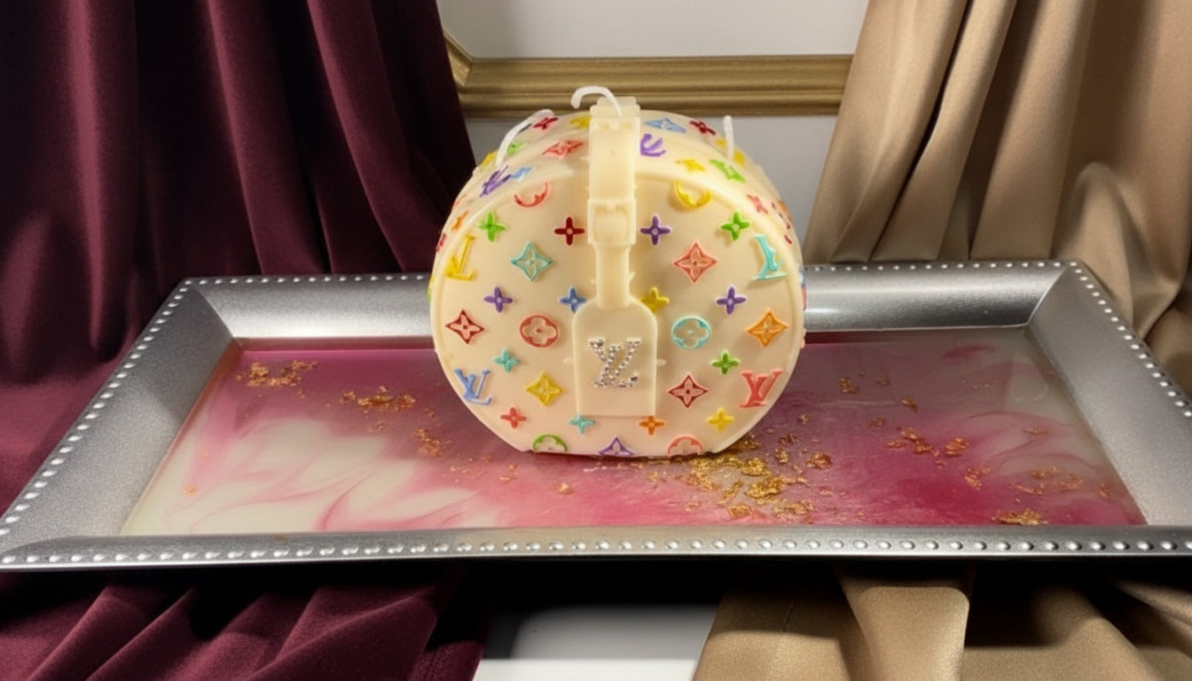 Designer Décor Candle #9 Custom Logo Colors Round LV